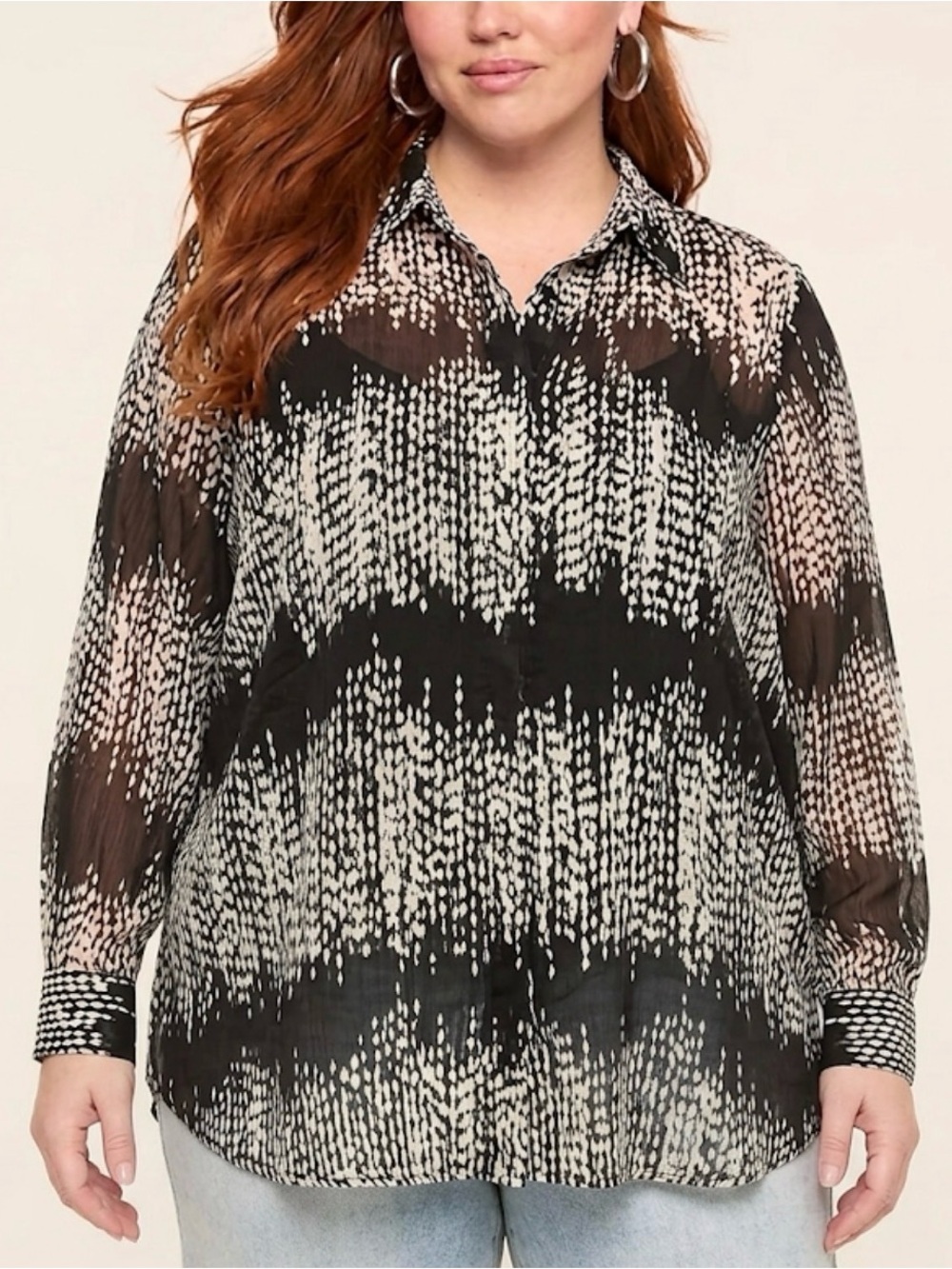 Banana‎ Republic Factory Black & White Slightly Sheer Patterned Blouse XL